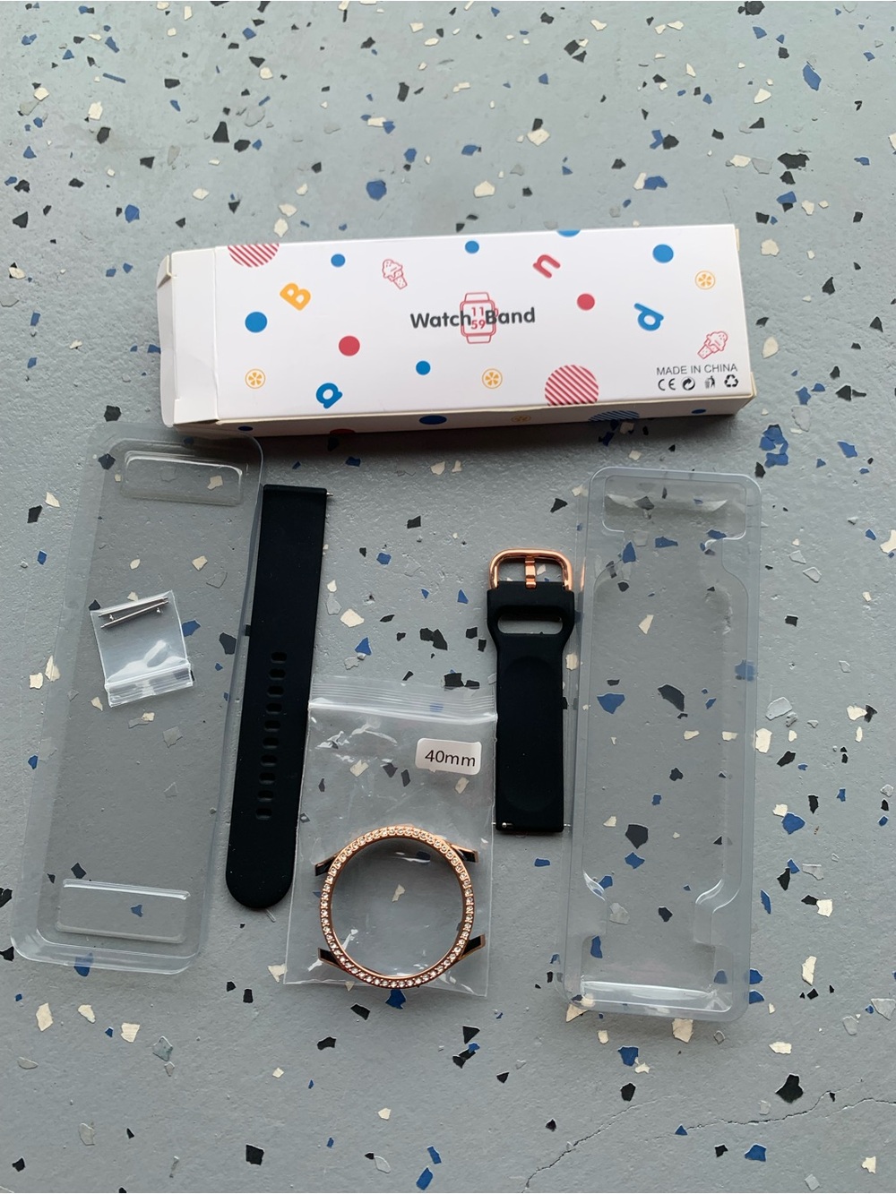 40mm Rose Gold Crystal Bezel Smartwatch Case with Black Silicone Bands